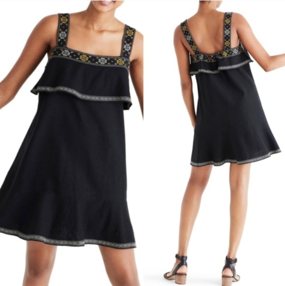 Madewell Black Mini Dress with Embroidered Straps